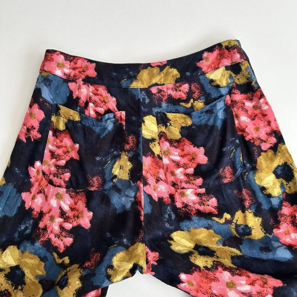 Abercrombie & Fitch Floral Wide Leg Flowy Colorful Pants Black Flat Front Size 2 - Picture 13 of 14